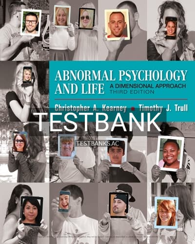 Test Bank for Abnormal Psychology and Life 3rd Edition by Kearney cover