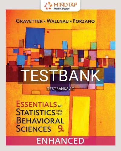 Test Bank for Essentials of Statistics for The Behavioral Sciences 9th Edition by Gravetter cover