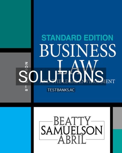 Solutions for Business Law and the Legal Environment 8th Edition by Beatty cover
