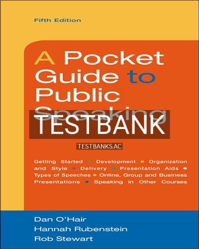 Test Bank for Pocket Guide to Public Speaking 5th Edition by OHair cover