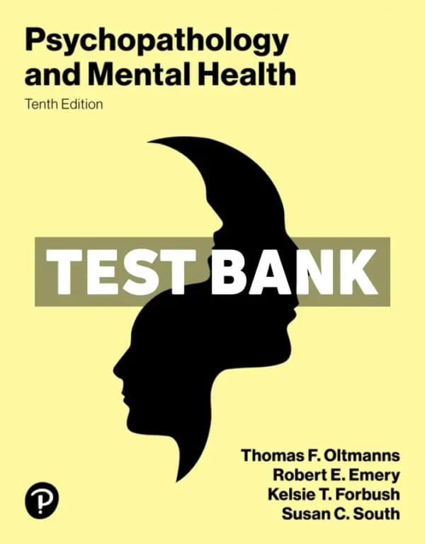 Psychopathology and Mental Health 10th Edition Oltmanns Test Bank cover