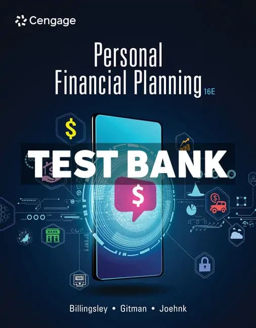Personal Financial Planning 16th Edition Billingsley Test Bank cover